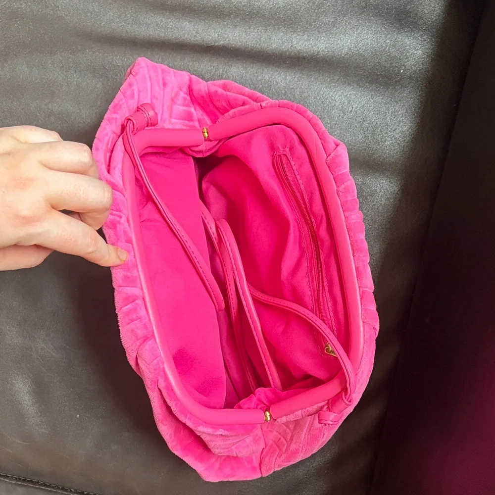 Bright Pink Quilted Velvet Cosmetic Bag
